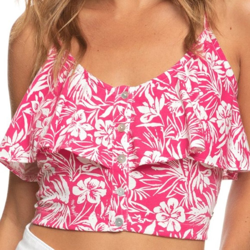Roxy Electric Feels Tropical Tank Top Pink and White Size Small